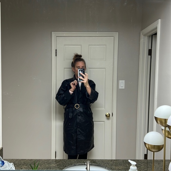 80s vintage black leather coat - Picture 2 of 7